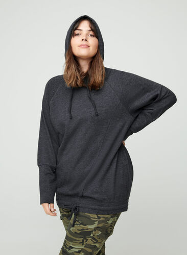 Sweatshirt met verstelbare onderkant, Black Mel., Model image number 0