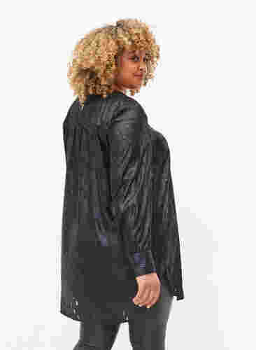Tunique texturée à manches longues et col en V, Black, Model image number 1