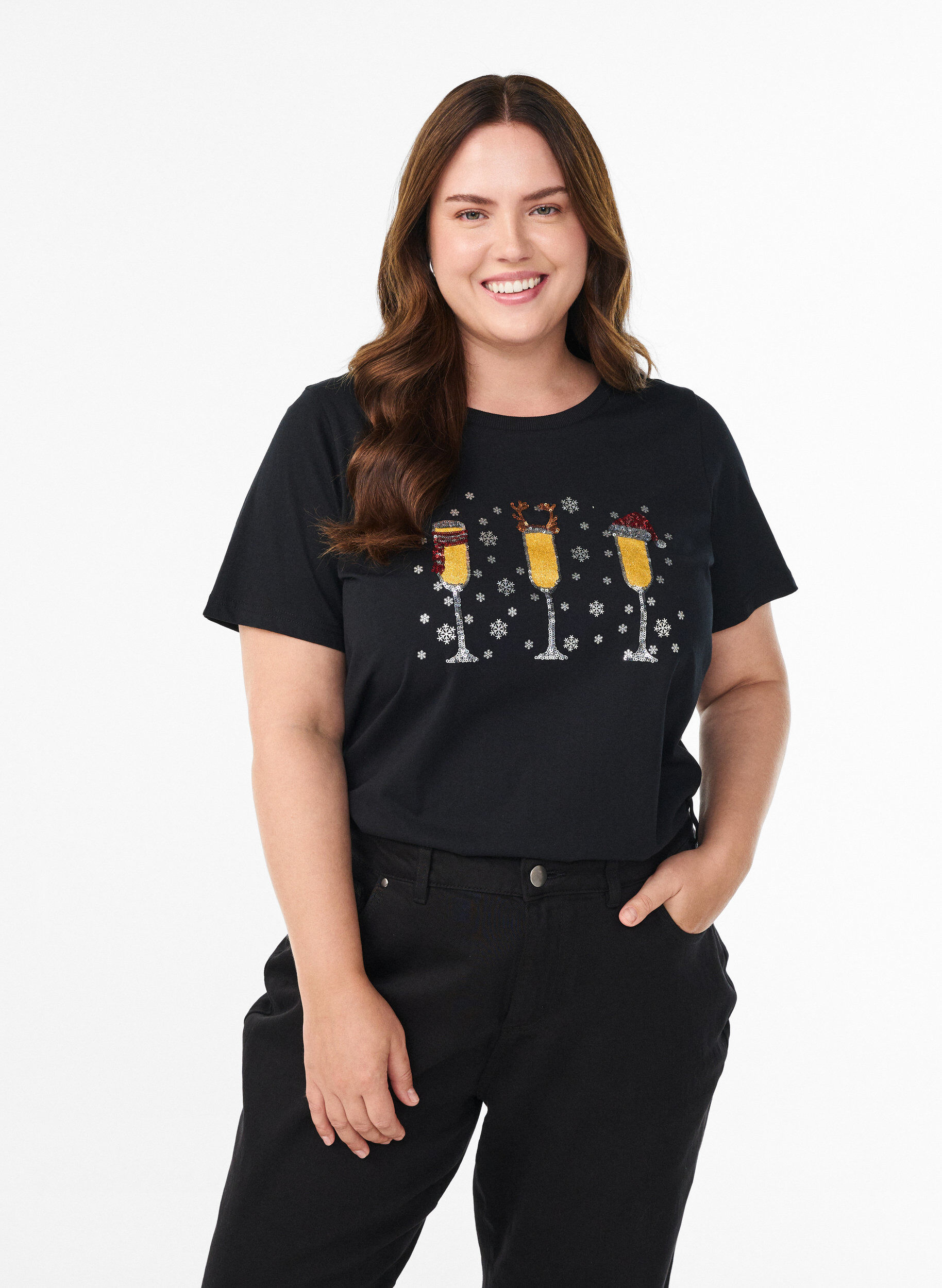 Kerst T-shirt van biologisch katoen, Zwart, Model