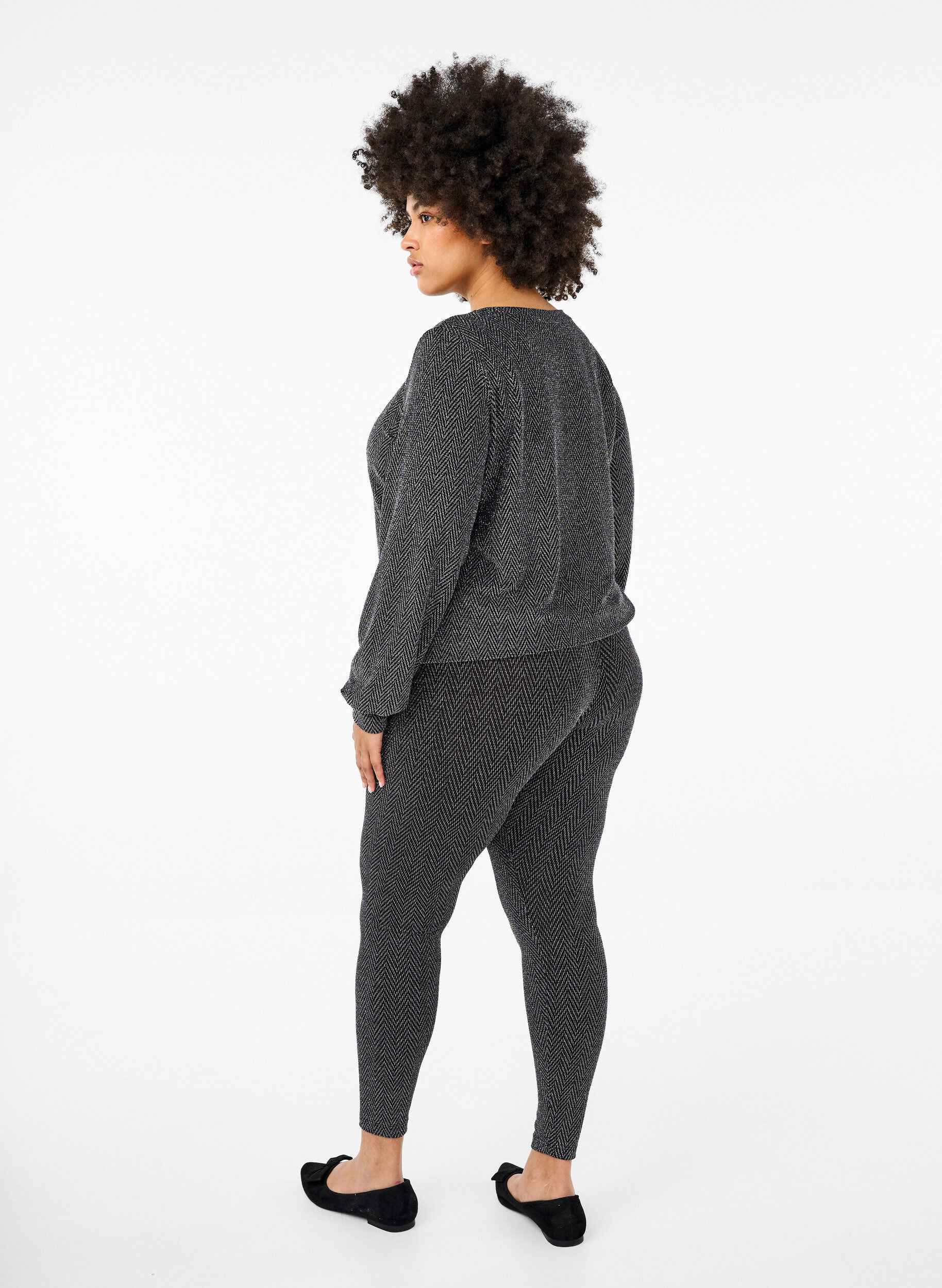 ZizziLegging met glitterpatroon, Silver ZigZagShimmer, Model image number 1