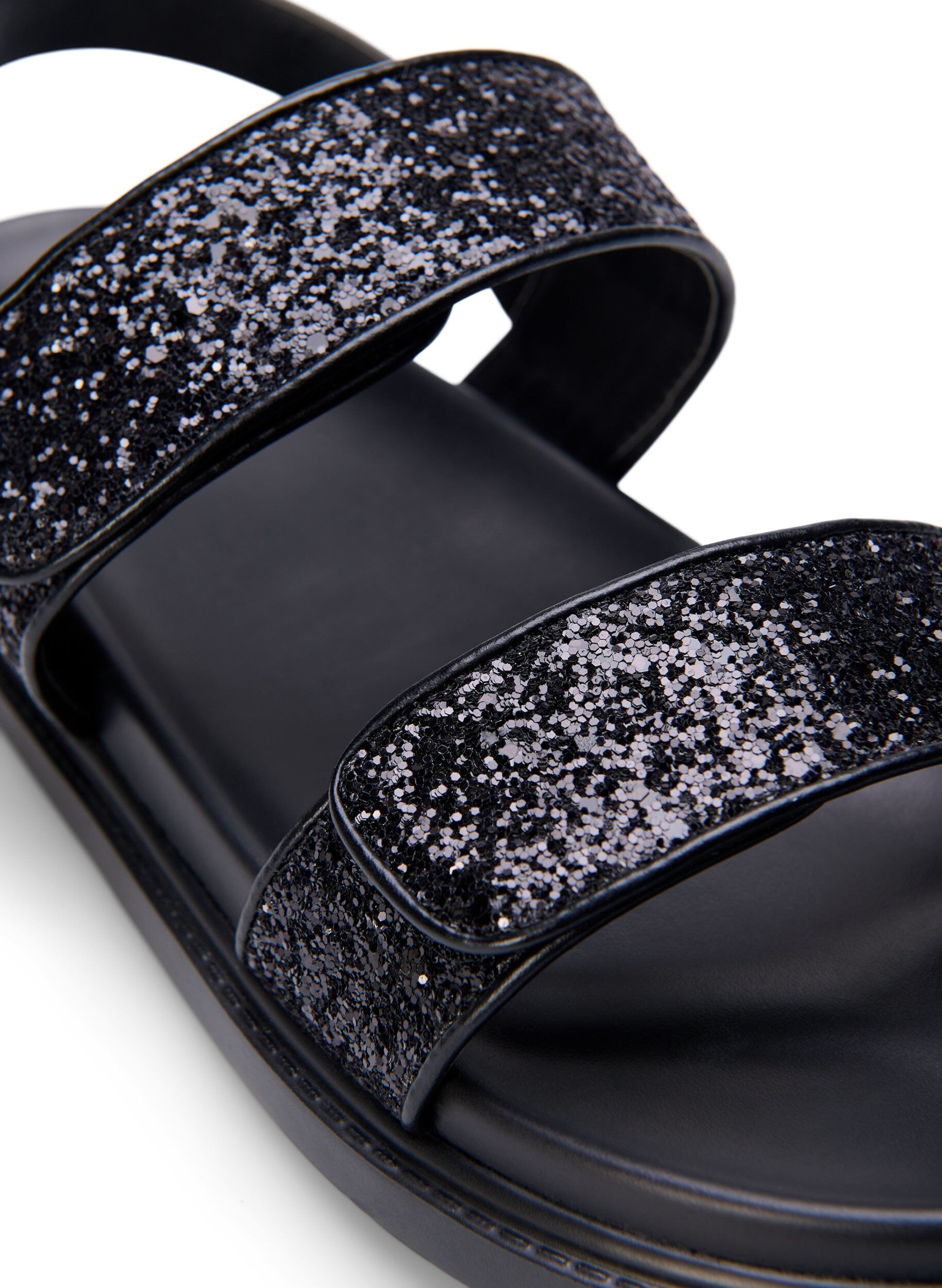 ZizziWide fit - Glitter sandaal met klittenbandsluiting, Zwart, Packshot image number 3