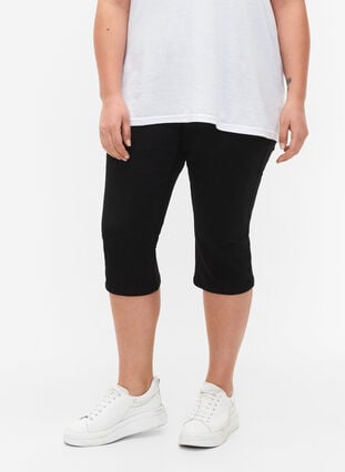 FLASH - denim capri broek met hoge taille en slanke pasvorm, Black, Model image number 2