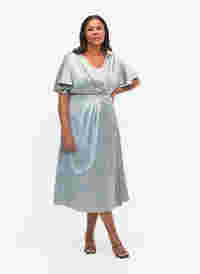 Maxi jurk met wikkel en korte mouwen, Silver Blue, Model