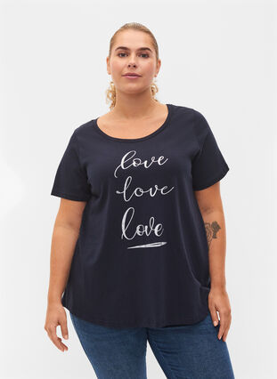 T-shirt en coton à manches courtes avec imprimé, Night Sky Love Love, Model image number 0