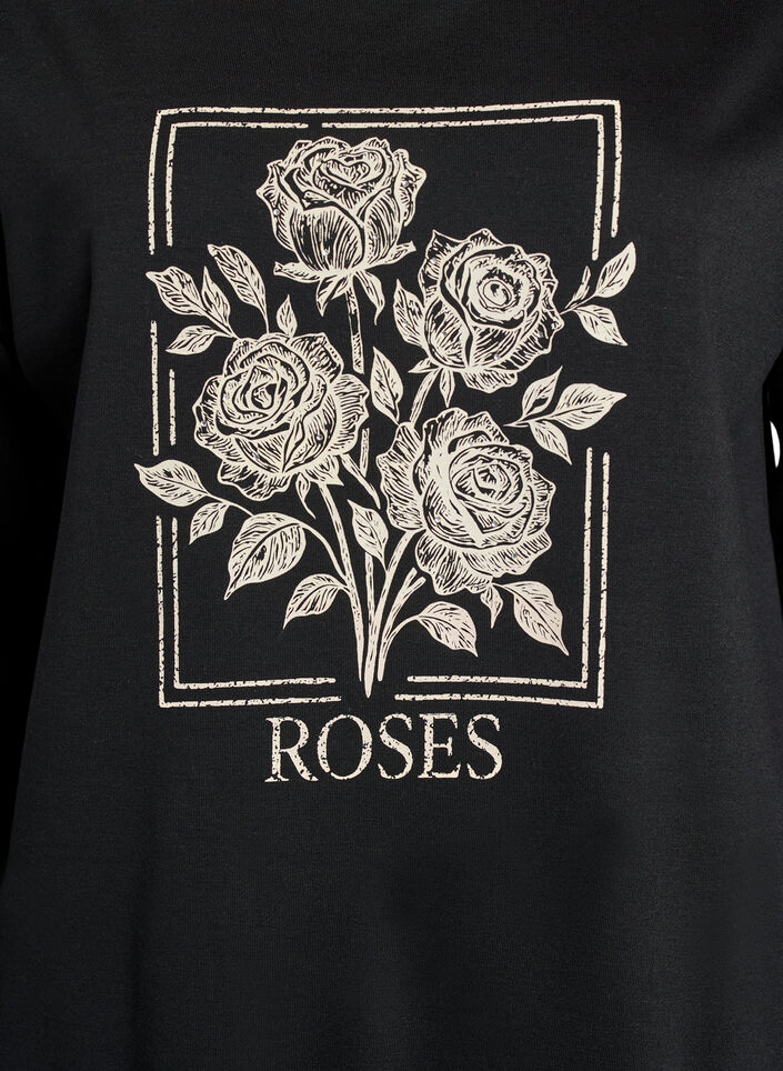 Sweatshirt met rozenprint en strassteentjes, Zwart, Packshot image number 2