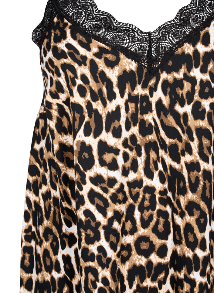 Spaghetti-jurk van viscose met kant, Leopard, Packshot image number 2