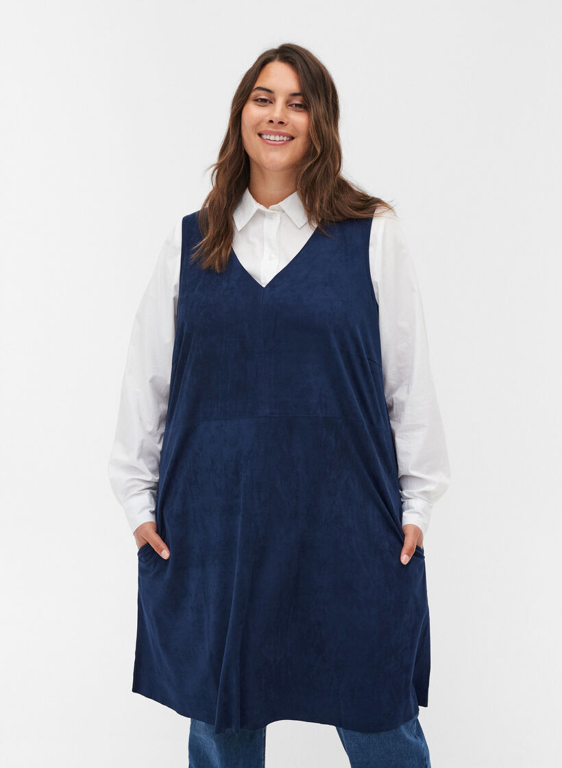 Robe sans manches en forme de trapèze, Dark Blue, Model image number 0