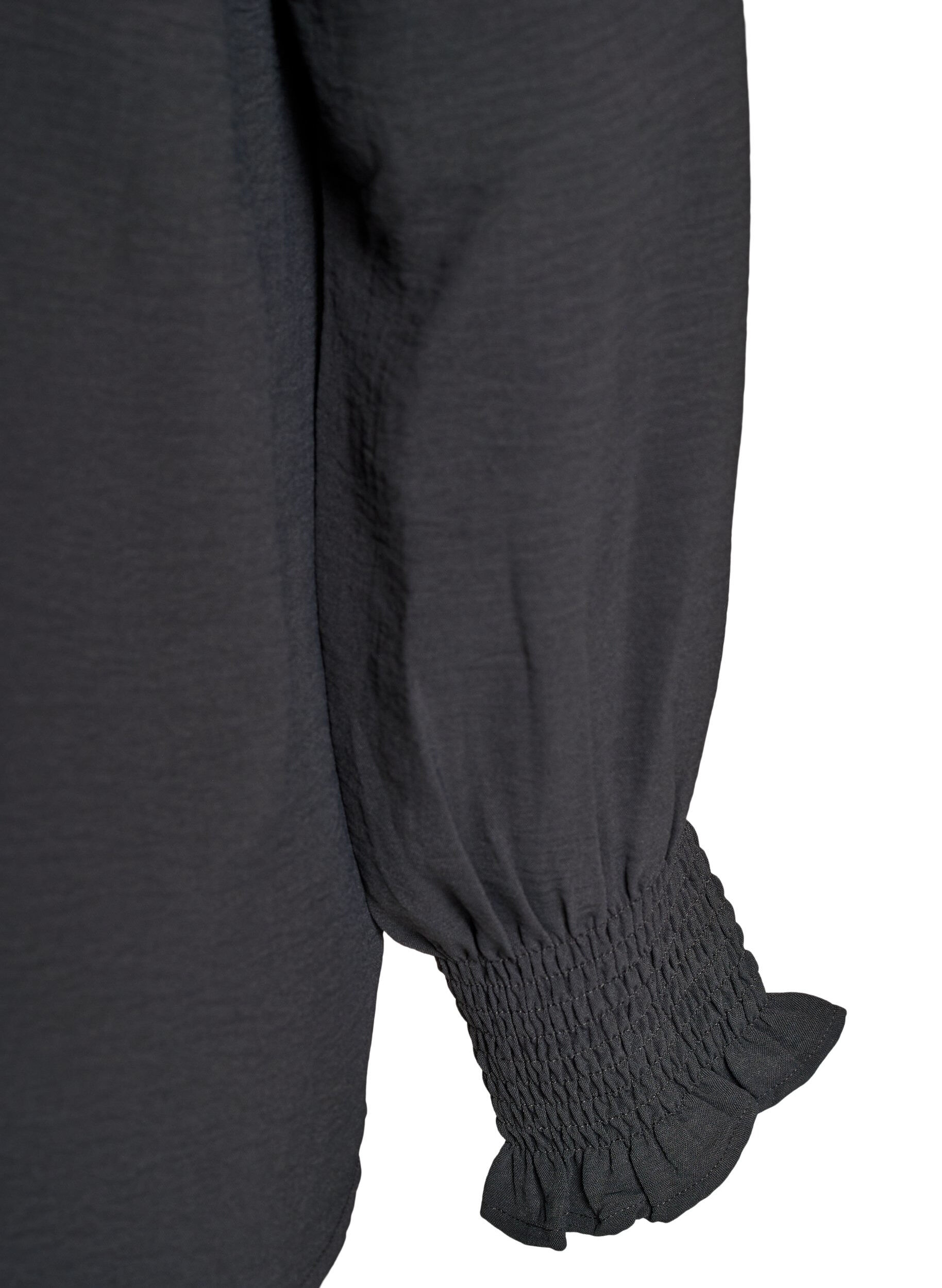 ZizziBlouse met smockmanchetten en V-hals, Grijs, Packshot image number 3