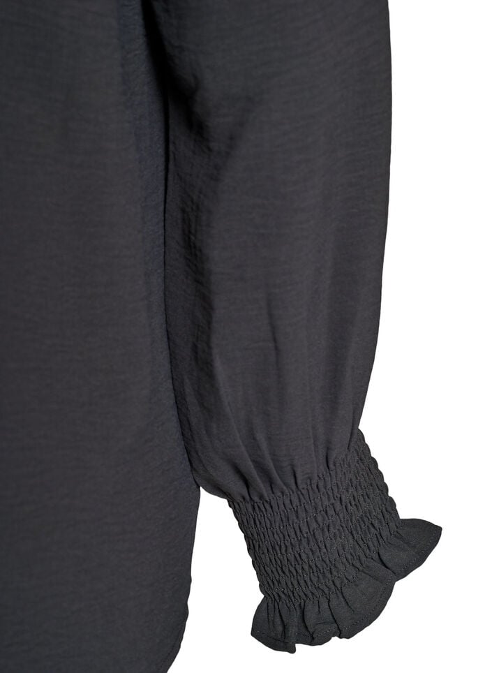 Blouse met smockmanchetten en V-hals, Grijs, Packshot image number 3