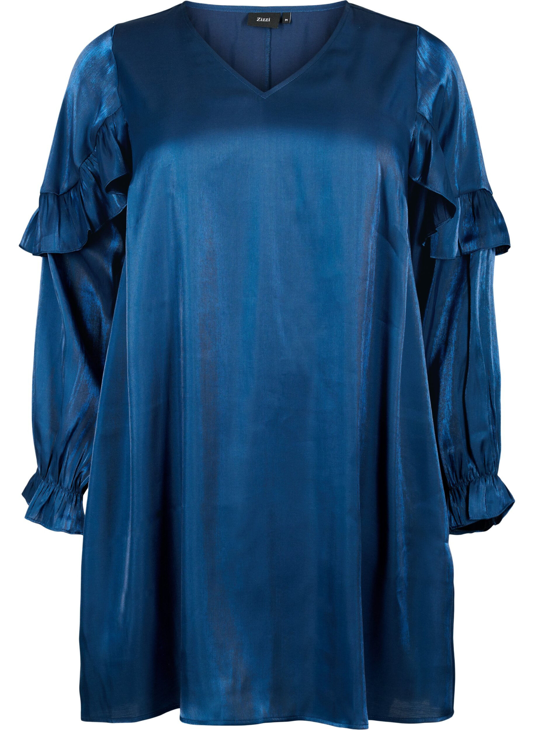 ZizziViscose jurk met V-hals en ruches, Titan, Packshot image number 0