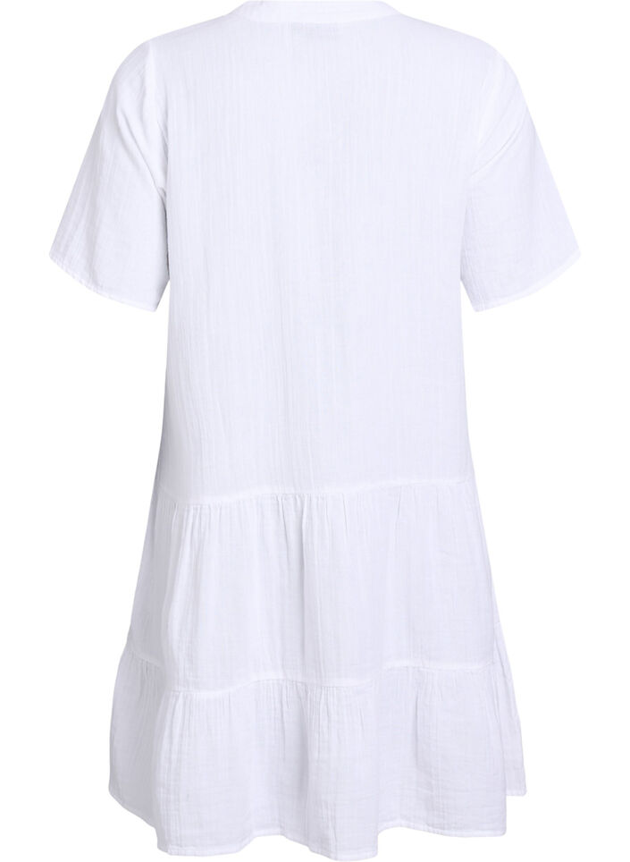 Robe courte évasée en mousseline de coton, Blanc, Packshot image number 1