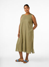 Robe sans manches en mélange de coton avec du lin, Deep Lichen Green, Model