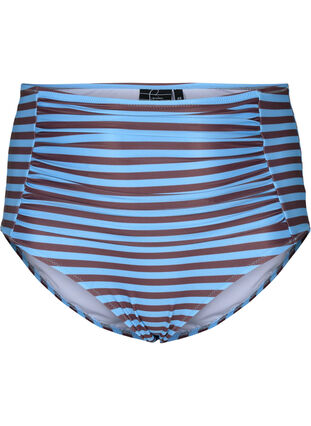 Bikinibroekje met hoge taille en strepen, BlueBrown Stripe AOP, Packshot image number 0