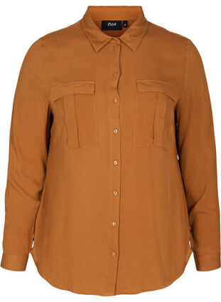 Viscose blouse met borstzakken, Argan Oil, Packshot image number 0