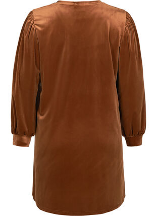 Velours jurk met lange pofmouwen, Brown ASS, Packshot image number 1