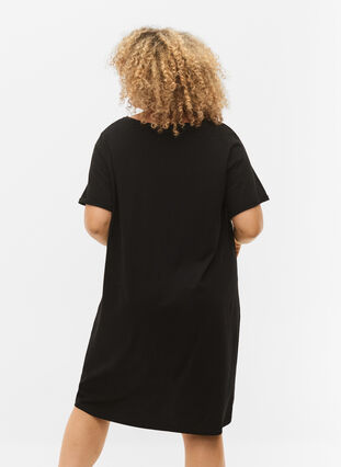 Chemise de nuit en coton avec imprimé, Black w. Keep, Model image number 1