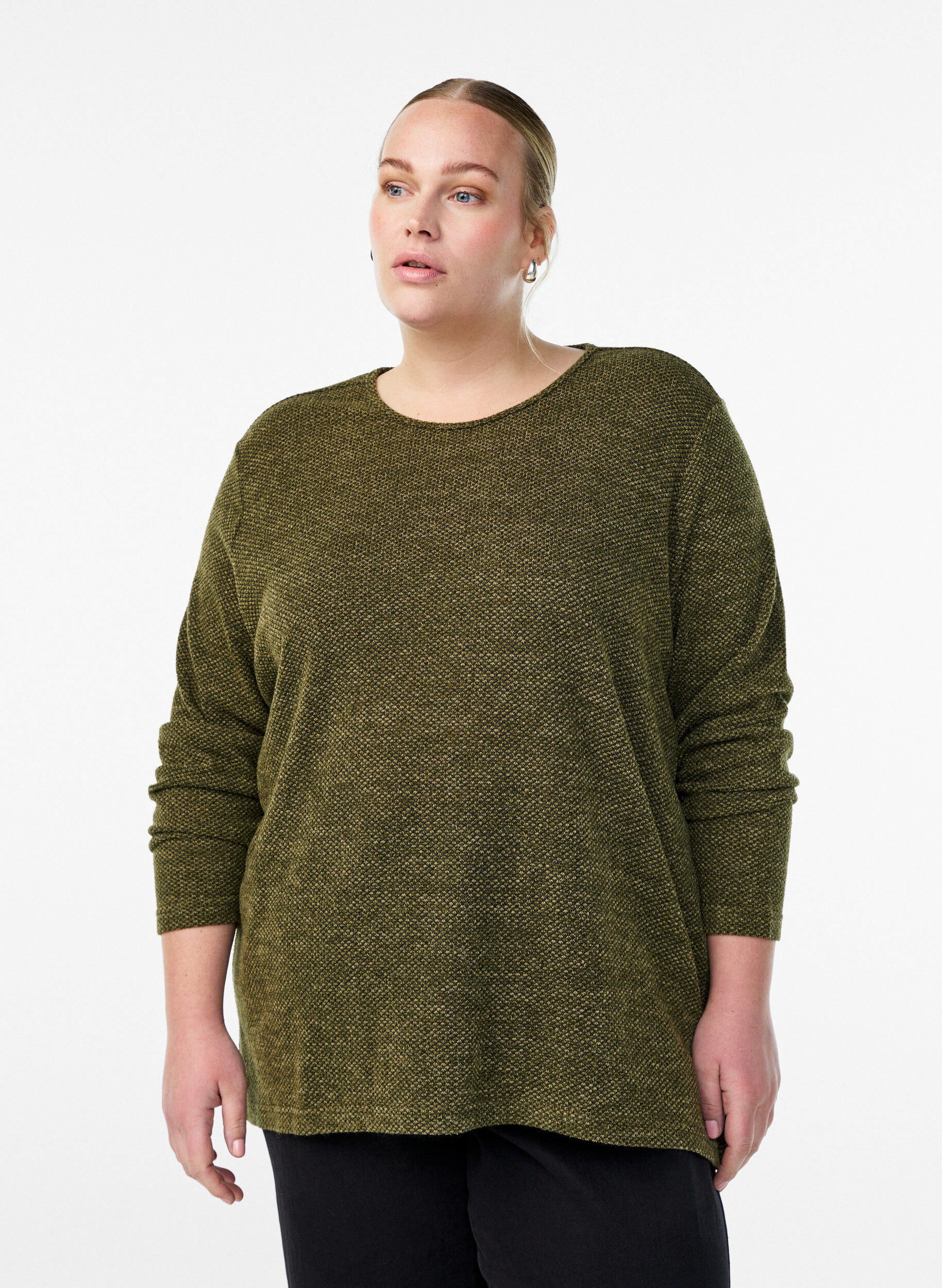ZizziBlouse &agrave; manches longues avec texture, Vert, Model image number 0