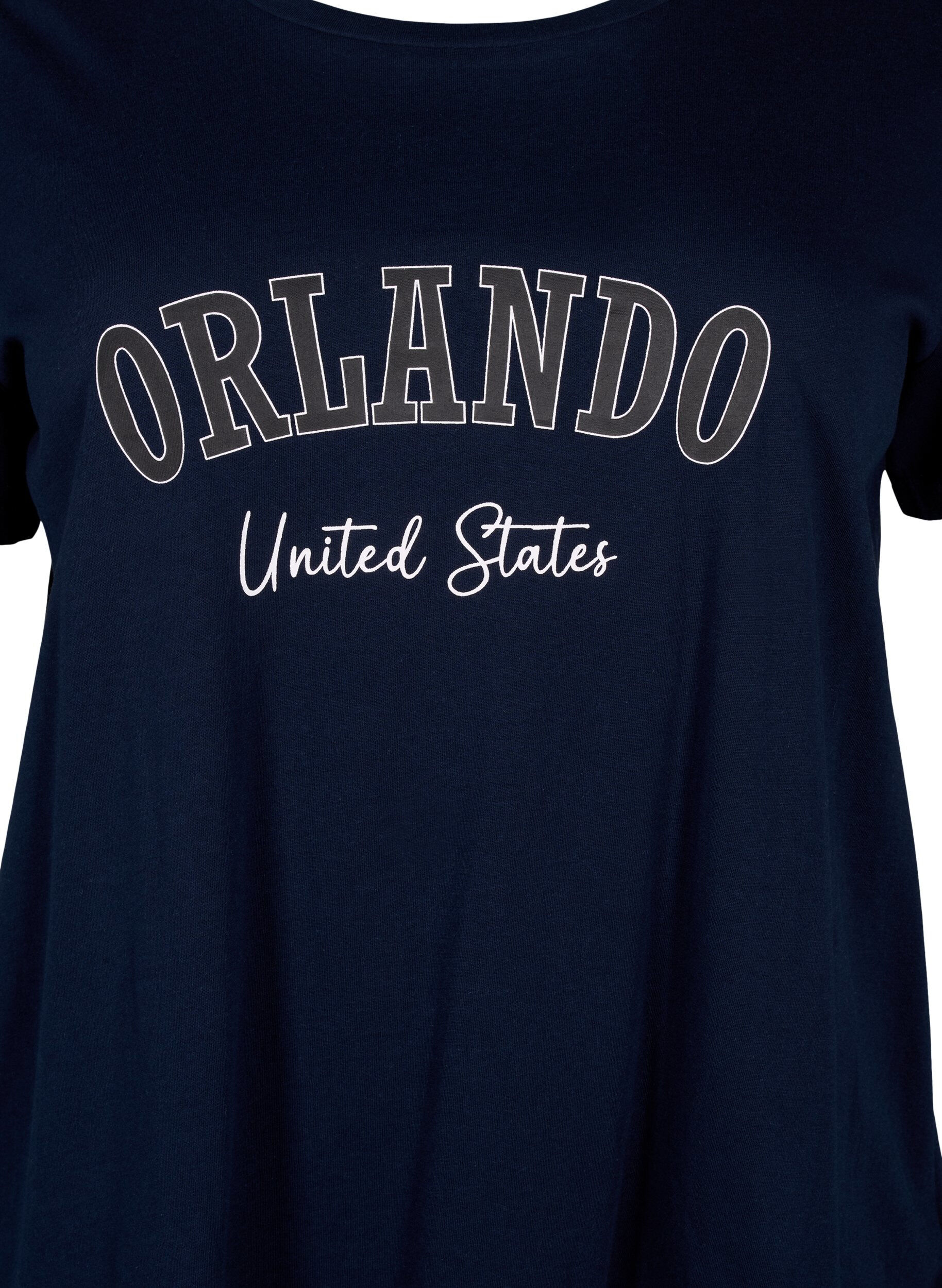 ZizziKatoenen T-shirt met tekst, Navy B. Orlando, Packshot image number 2
