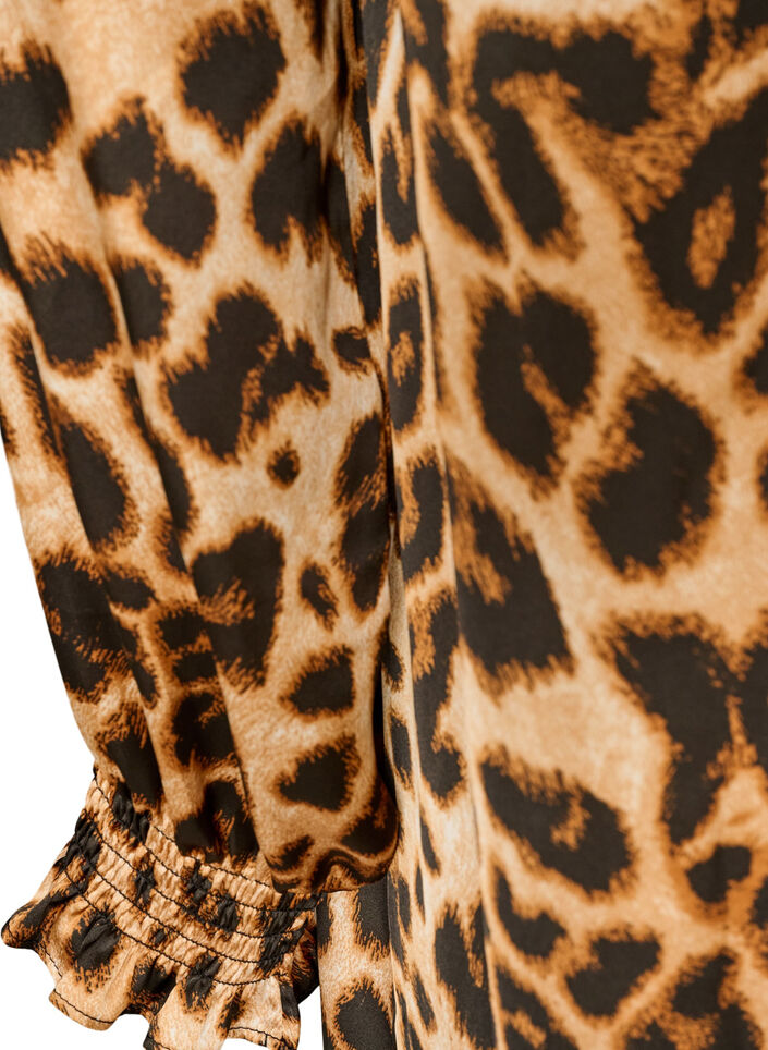 Jurk met luipaardprint en ruches, Bruin, Packshot