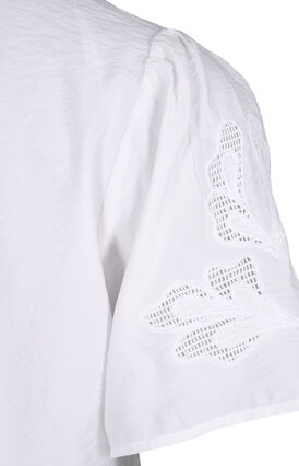 Viscose blouse met korte mouwen en borduursel, Bright White, Packshot image number 3