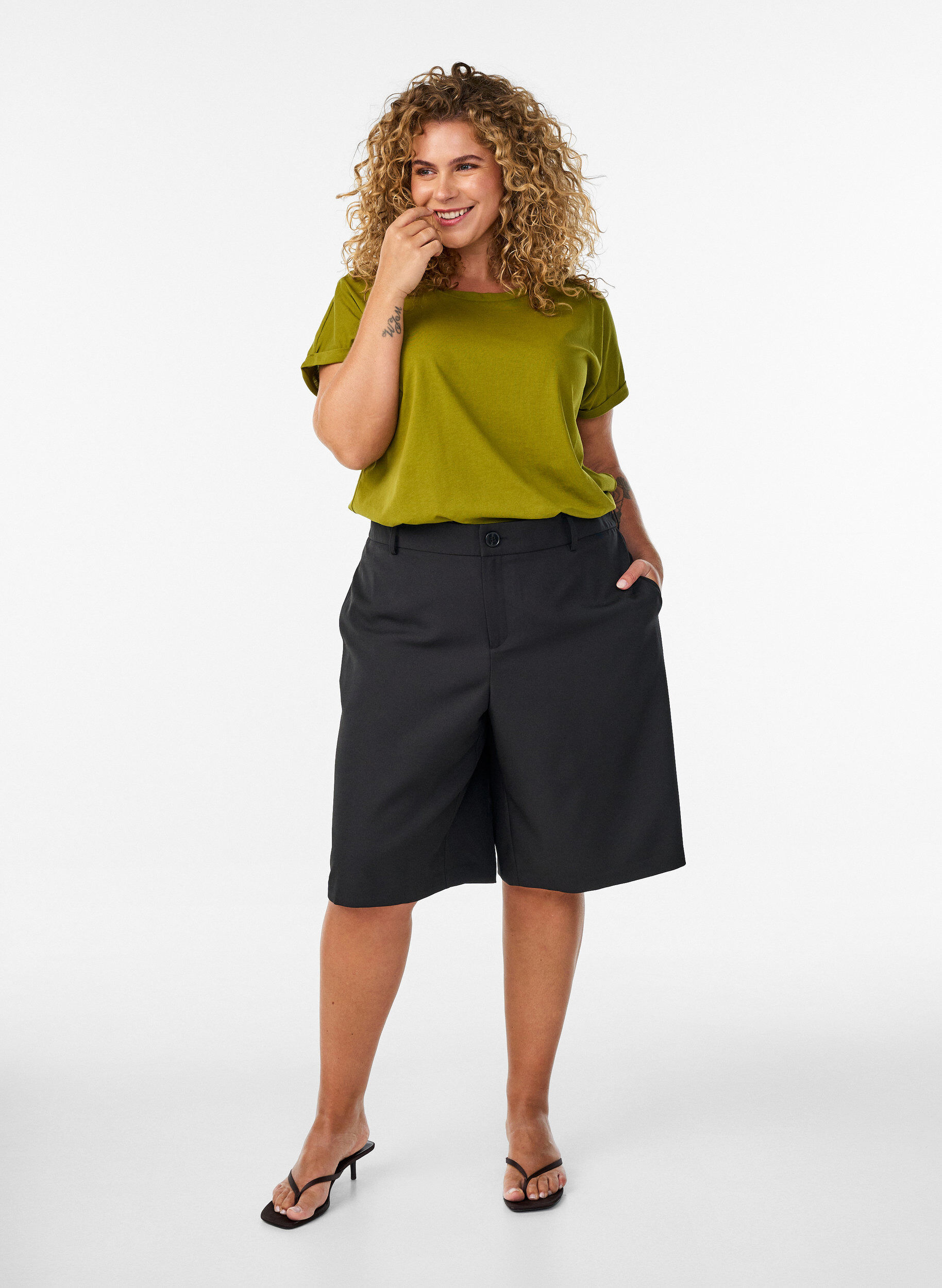 ZizziT-shirt &agrave; manches courtes en coton m&eacute;lang&eacute;, Vert, Model image number 1