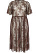 Robe mi-longue en dentelle transparente &agrave; manches courtes, Marron, Packshot image number 0