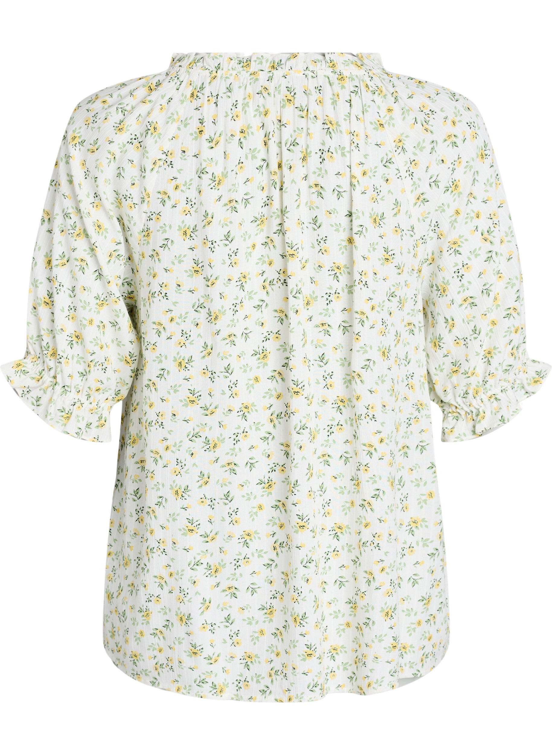 ZizziGebloemde viscose blouse met halflange mouwen, Wit, Packshot image number 1