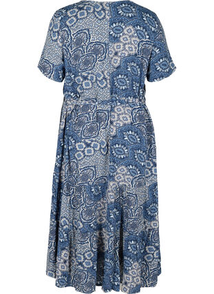 Midi-jurk met korte mouwen in viscose, Asian Blue Print, Packshot image number 1