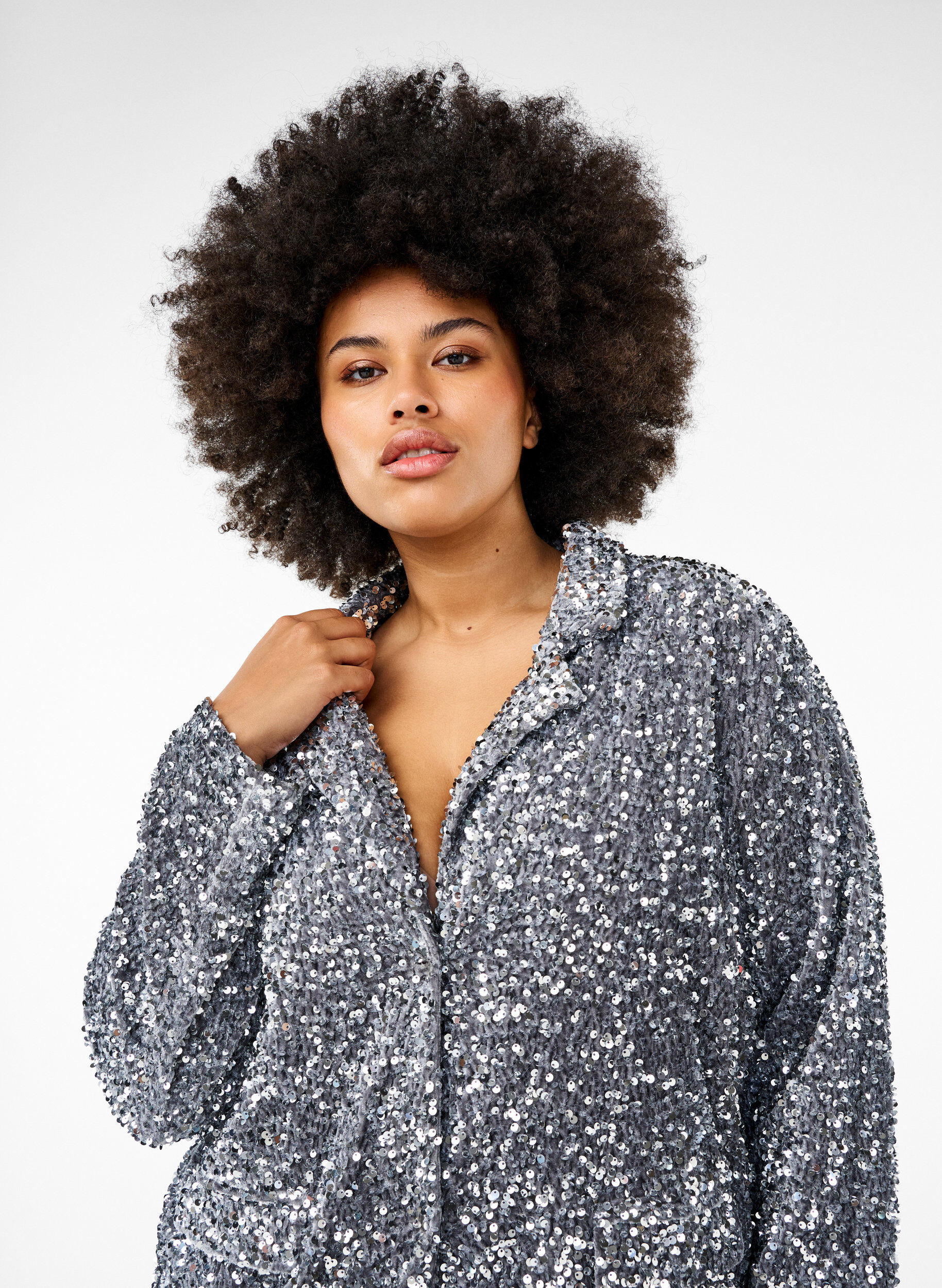 ZizziPailletten blazer met zakken, Silver, Image image number 0