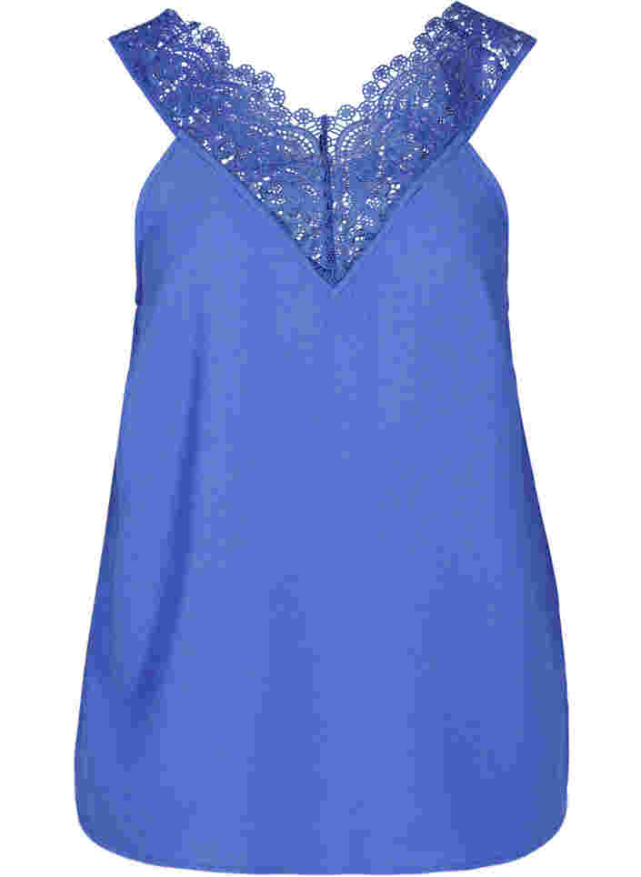 Mouwloze top met v-hals en kant, Dazzling Blue, Packshot image number 0