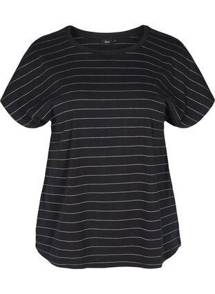 T-shirt en coton à rayures scintillantes, Black w Gold , Packshot image number 0