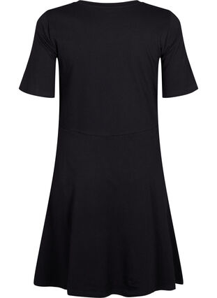 Robe en coton de couleur unie avec des manches courtes, Black Solid, Packshot image number 1