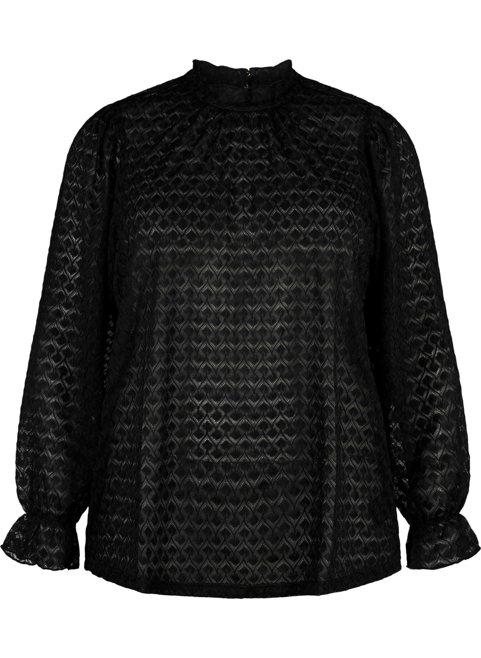 ZizziBlouse met lange mouwen en gedessineerde textuur, Black, Packshot image number 0