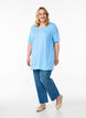 Enkelkleurig oversized T-shirt met V-hals, Blauw, Model image number 1