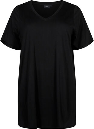 T-shirt à col en V surdimensionné de couleur unie, Black, Packshot image number 0