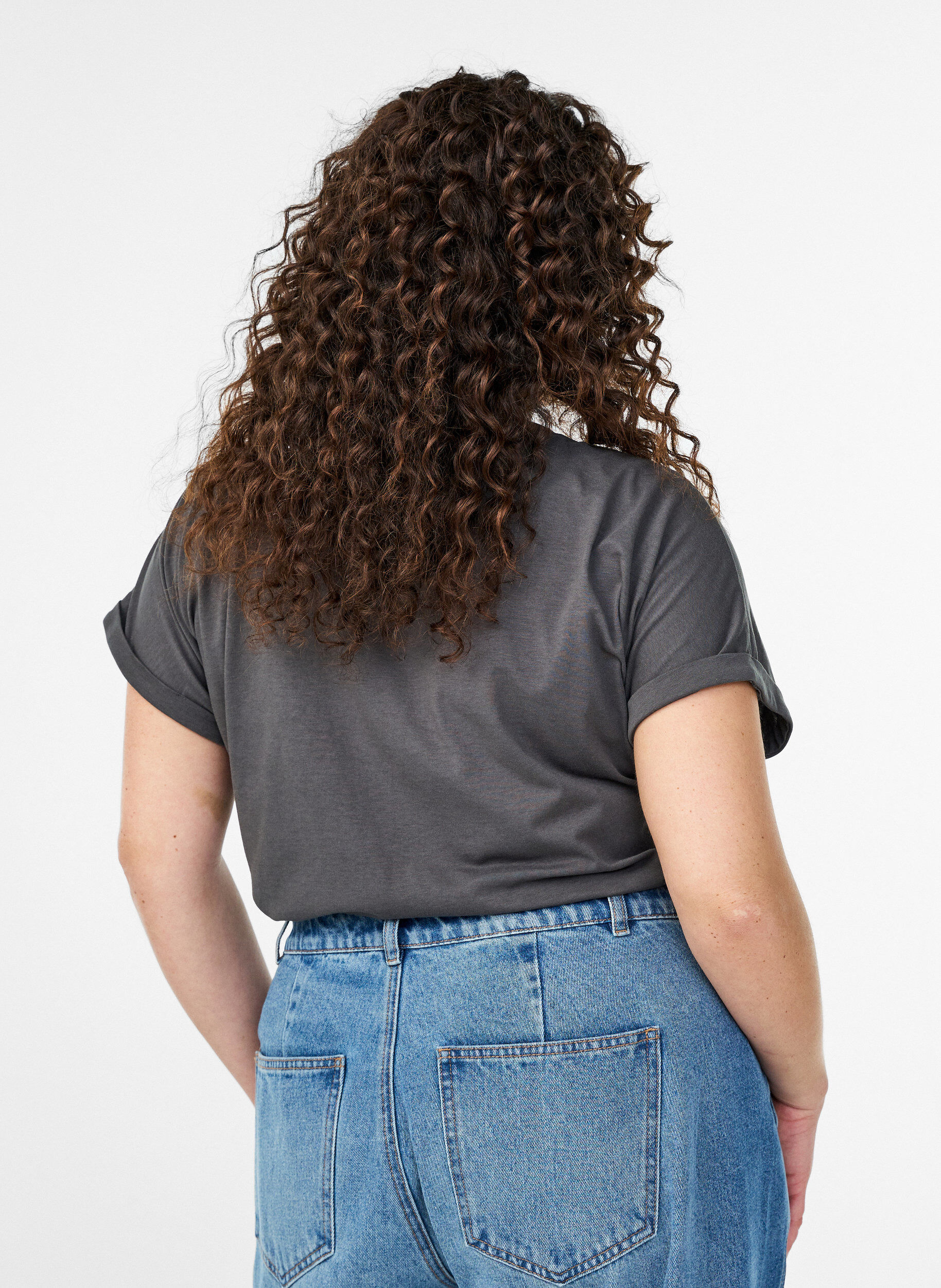 Zizzi T-shirt &agrave; manches courtes en coton m&eacute;lang&eacute;, Gris anthracite, Model image number 2