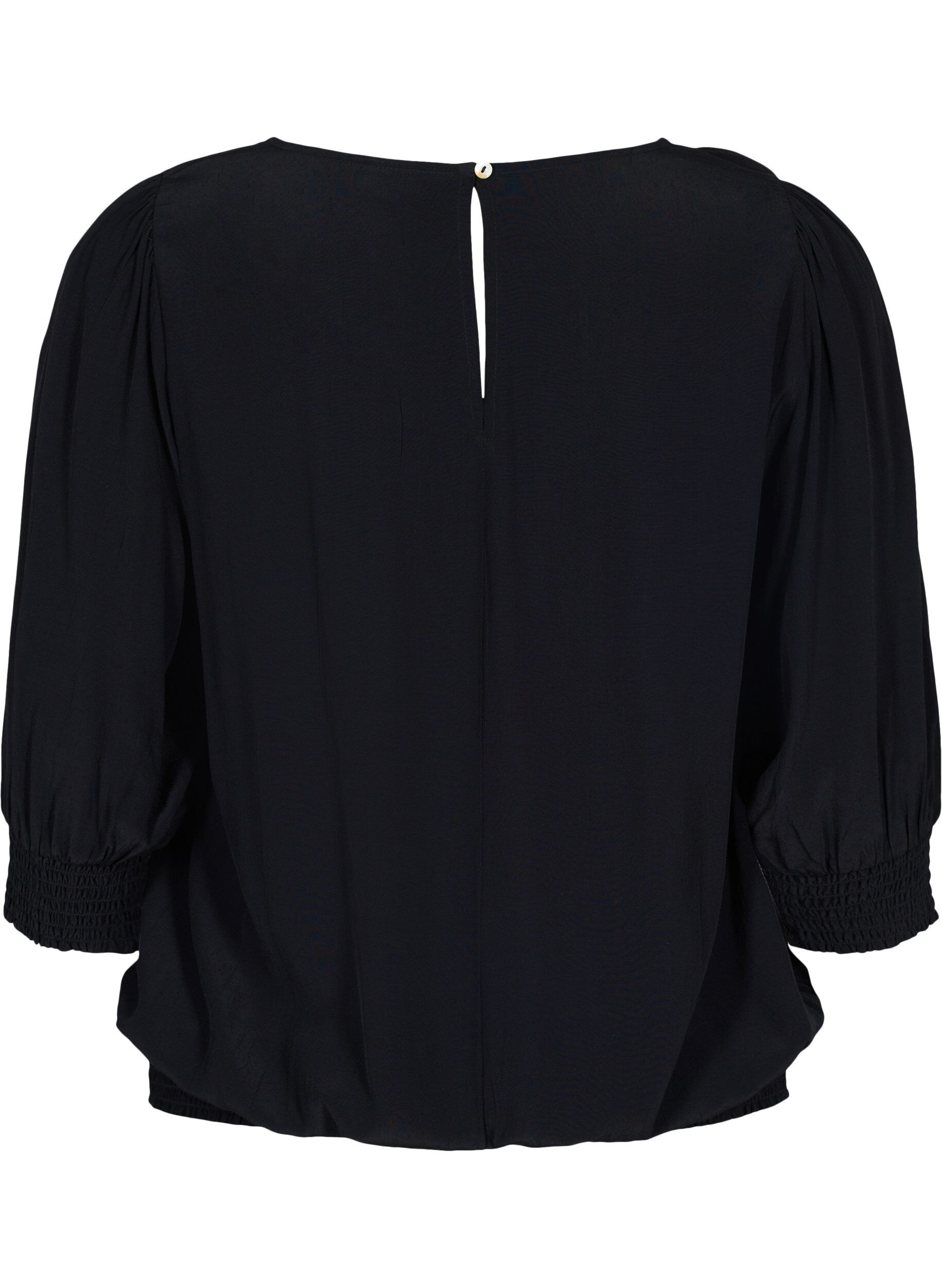 ZizziEffen viscose blouse met balloneffect, Black, Packshot image number 1