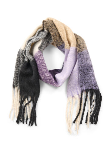 Gedessineerde sjaal met franjes, Violet Tulip, Packshot image number 0