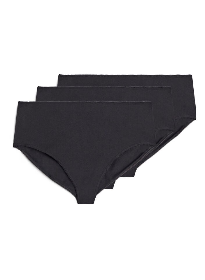 Slip 3-pack en coton avec taille r&eacute;guli&egrave;re, Noir, Packshot image number 0