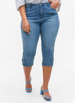 Short long en jean de coton, Blue denim, Model image number 2