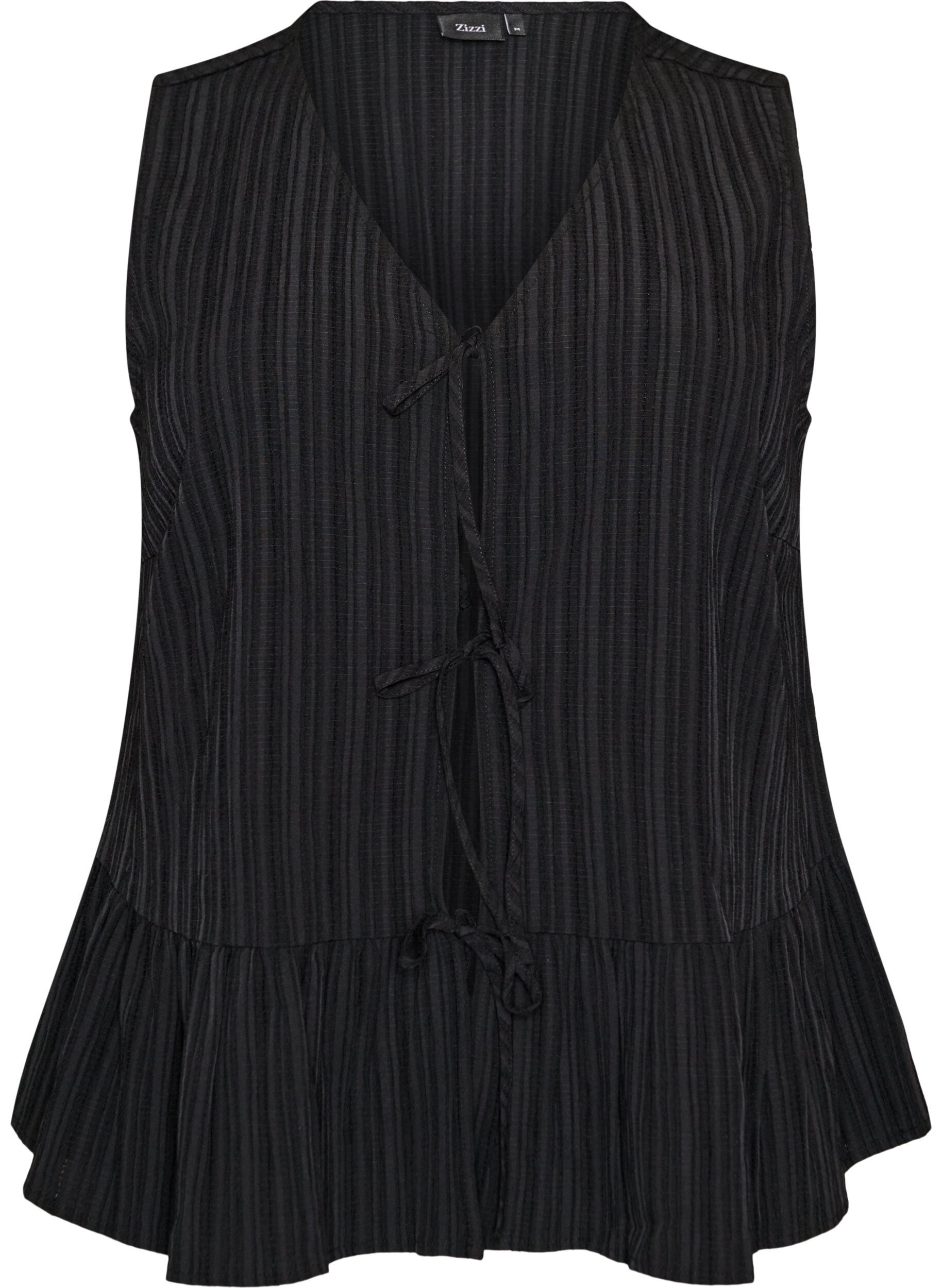 ZizziMouwloze blouse met textuur en een striksluiting, Zwart, Packshot image number 0