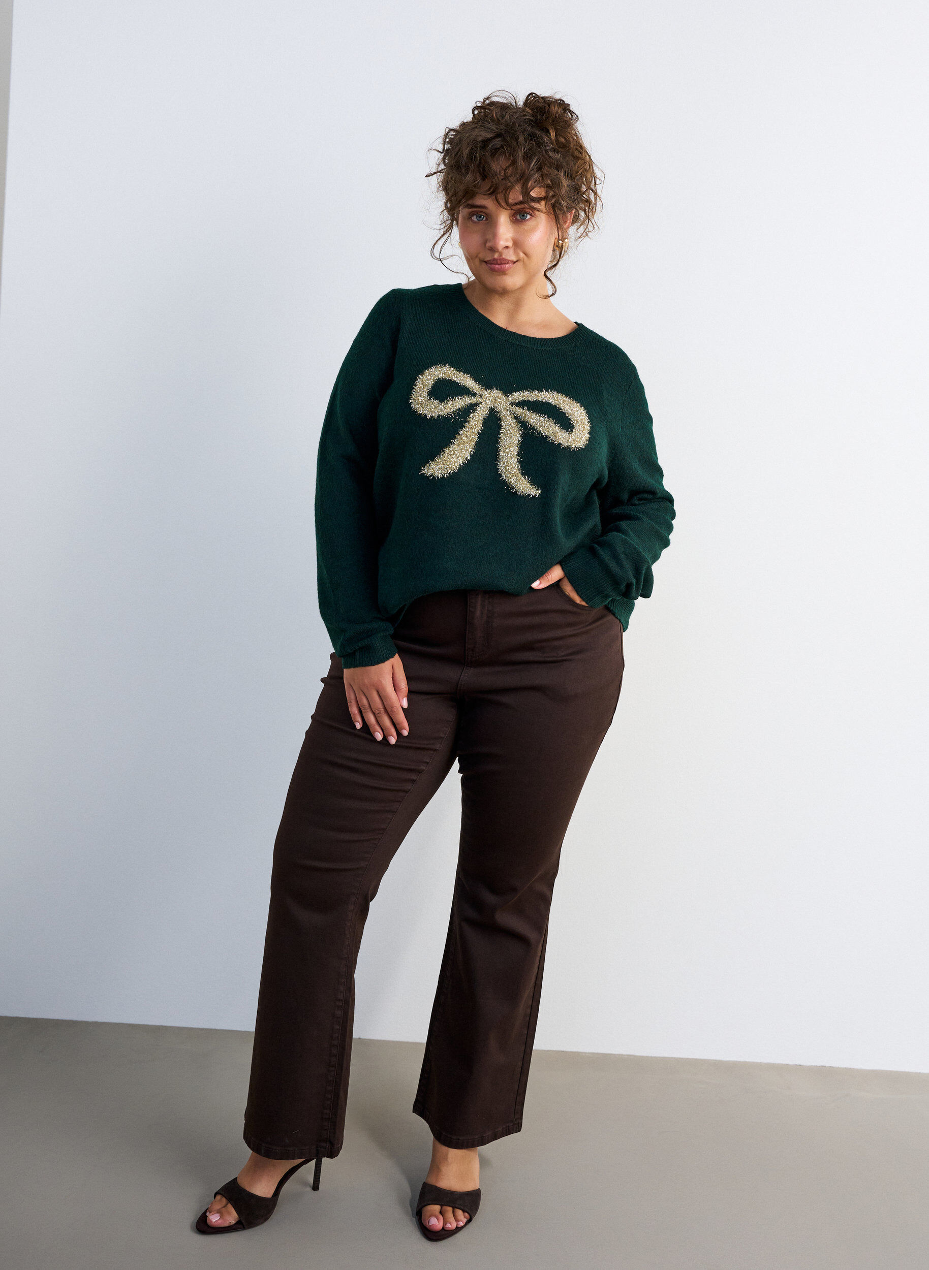 ZizziGebreide jumper met glitterstrik, Groen, Model image number 1