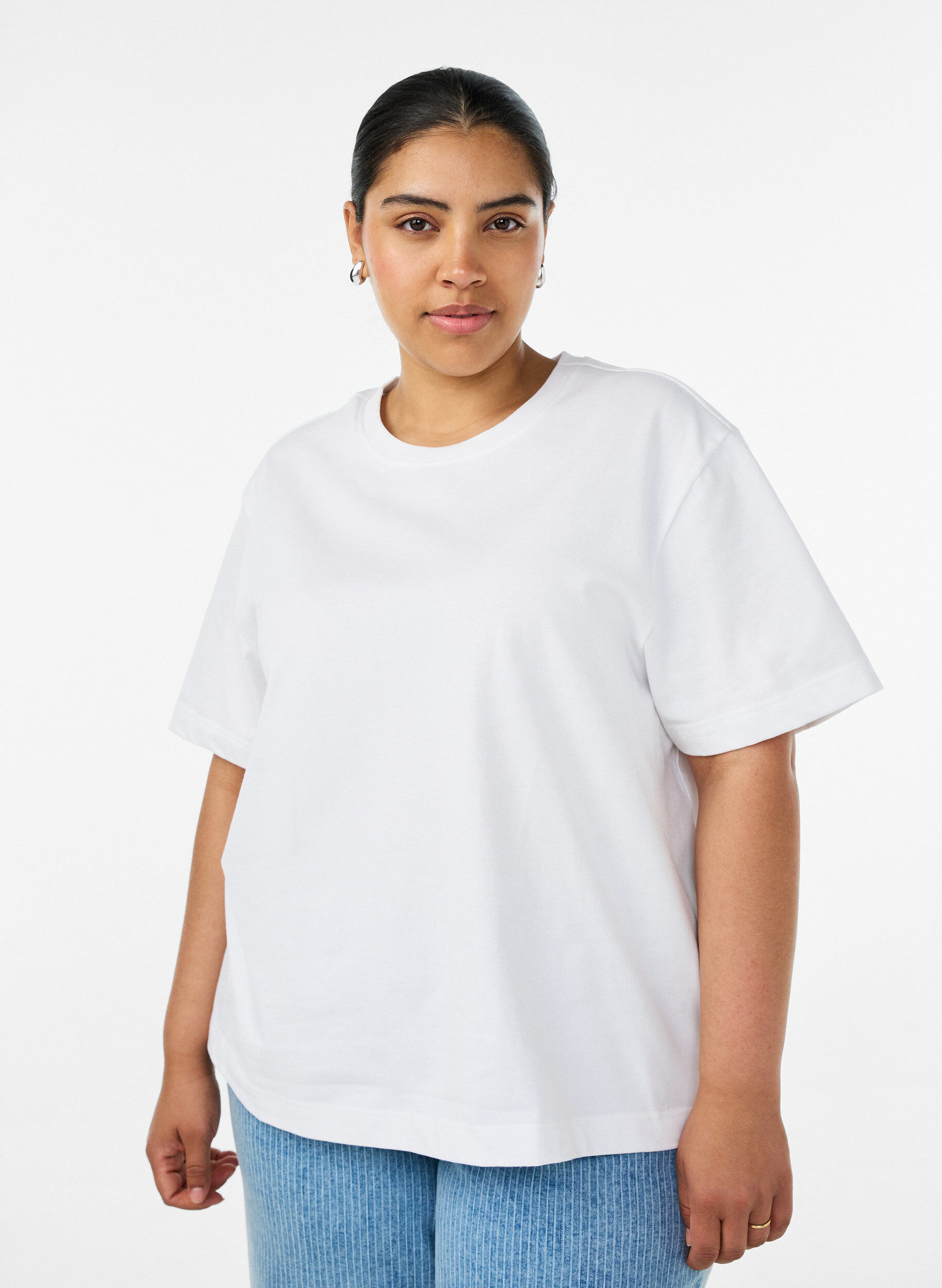 Boxy katoenen T-shirt, Wit, Model