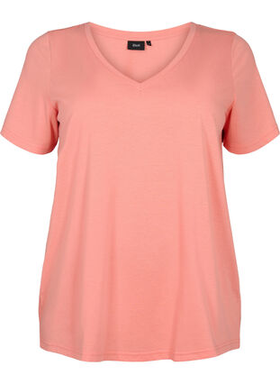 T-shirt met korte mouwen en v-hals, Bright Coral, Packshot image number 0