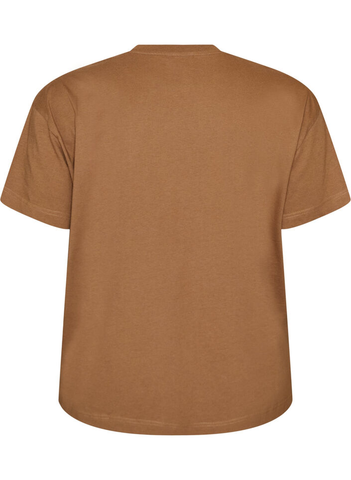 100% katoenen T-shirt met korte mouwen en print, Bruin, Packshot image number 1