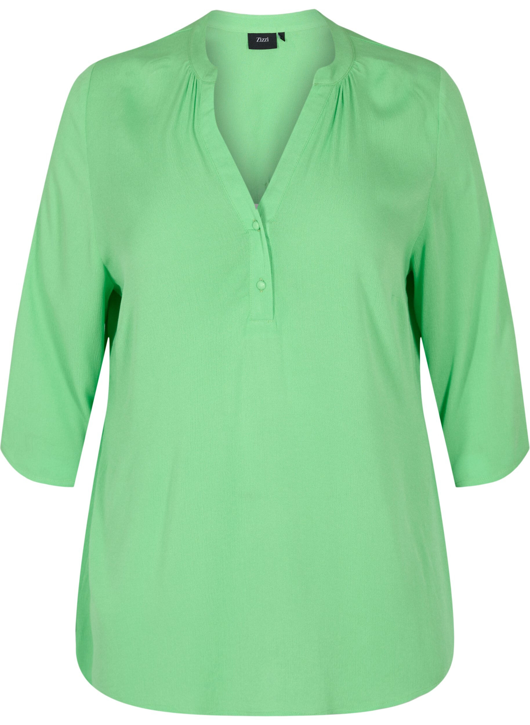 ZizziViscose top met 3.4 mouwen en v-hals, Summer Green, Packshot image number 0