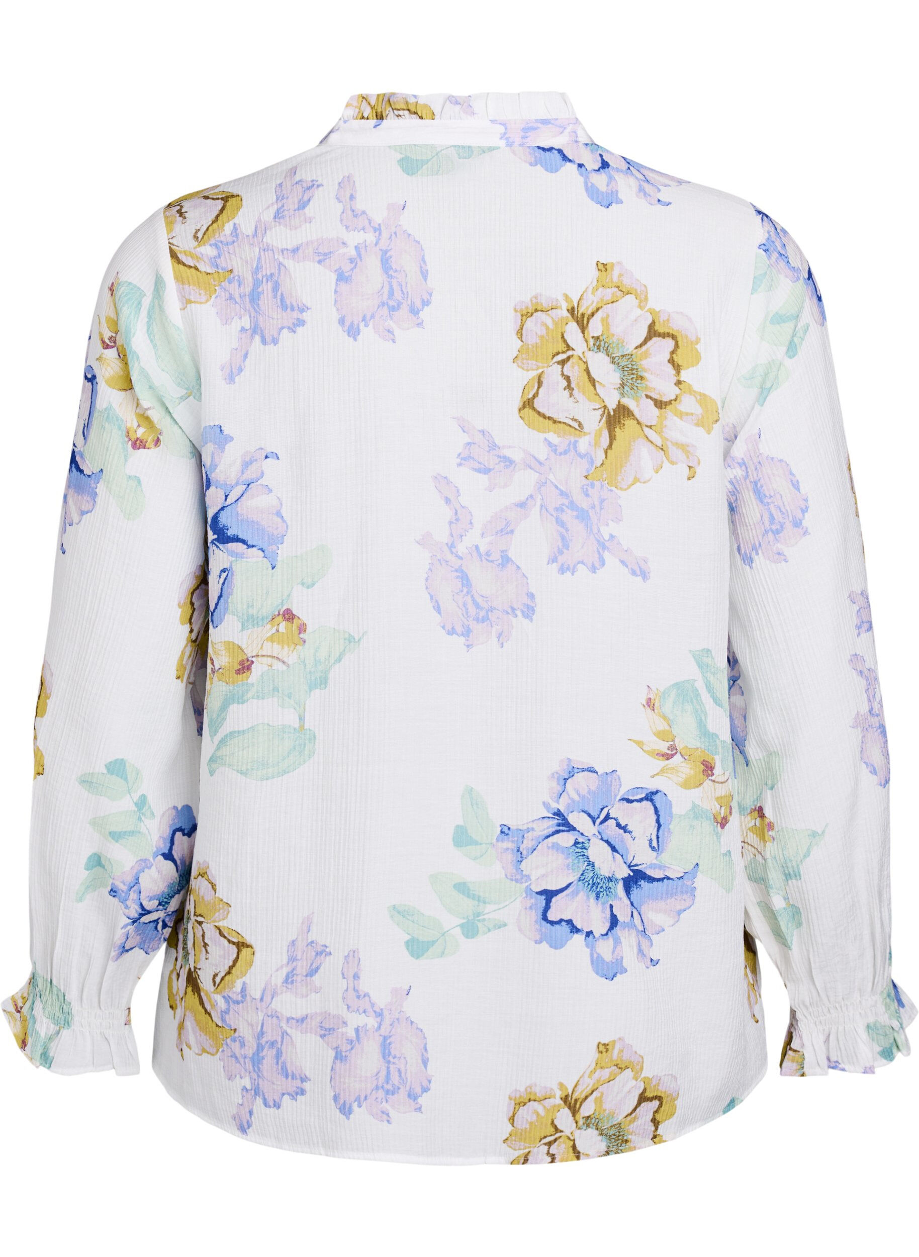 ZizziPliss&eacute; blouse met lange mouwen en bloemenprint, Wit, Packshot image number 1