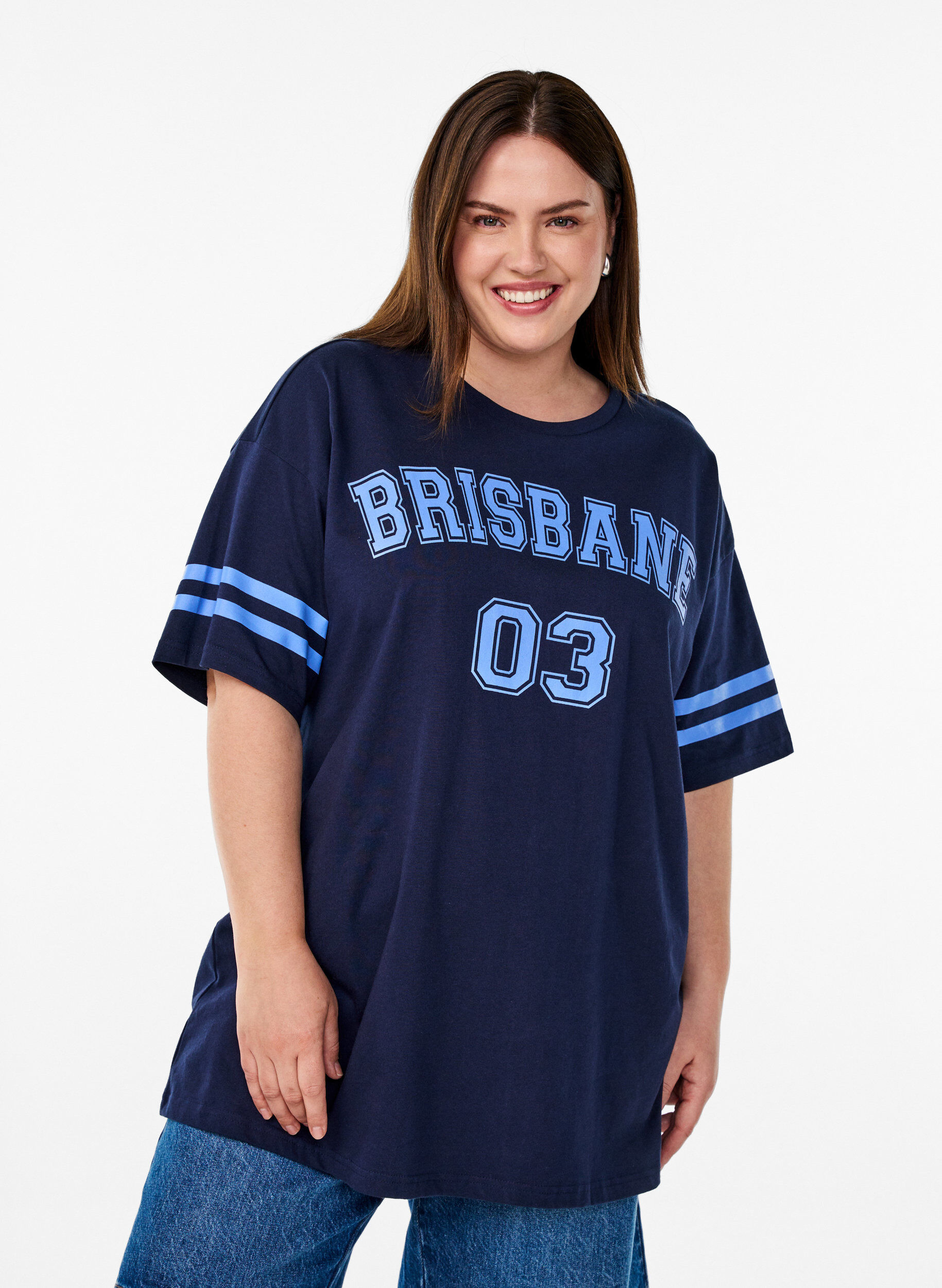 ZizziSportief oversized college T-shirt, Blauw, Model image number 0