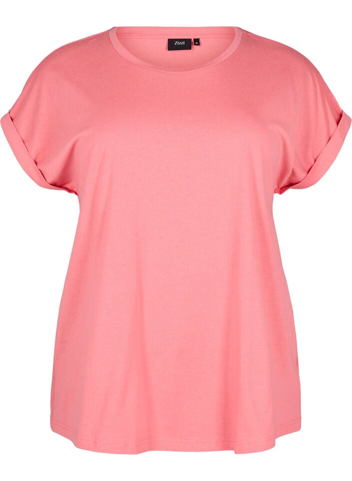 T-shirt &agrave; manches courtes en m&eacute;lange de coton, Rose, Packshot image number 0