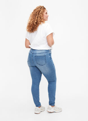 Jeans Amy avec une coupe super slim et des détails déchirés, Blue denim, Model image number 1